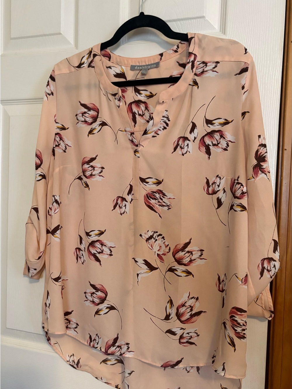 Marciano Blush Floral Split-Neck Blouse